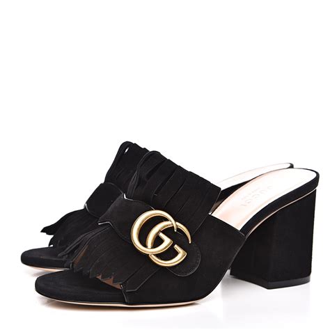 gucci suede marmont heels|Gucci black strappy heels.